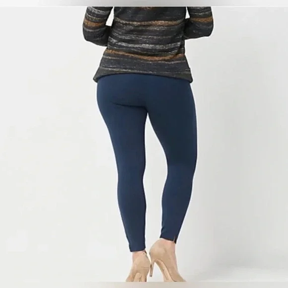 Spanx Ankle Length Ponte Hem Slit Leggings Size Large Navy Slimming - Picture 2 of 9